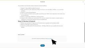 A custom portfolio project open in a student account. There are no portfolios done so the cursor is clicking Manage portfolios to redirect the student to the Portfolios page.